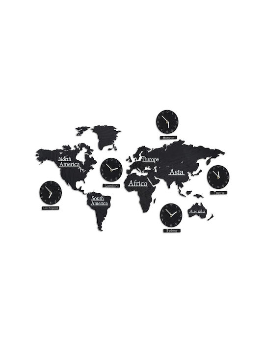 World Map Wooden Cut-out Wall Decoration 5 Clocks Dimensions 61 X 113 Cm Relaxdays