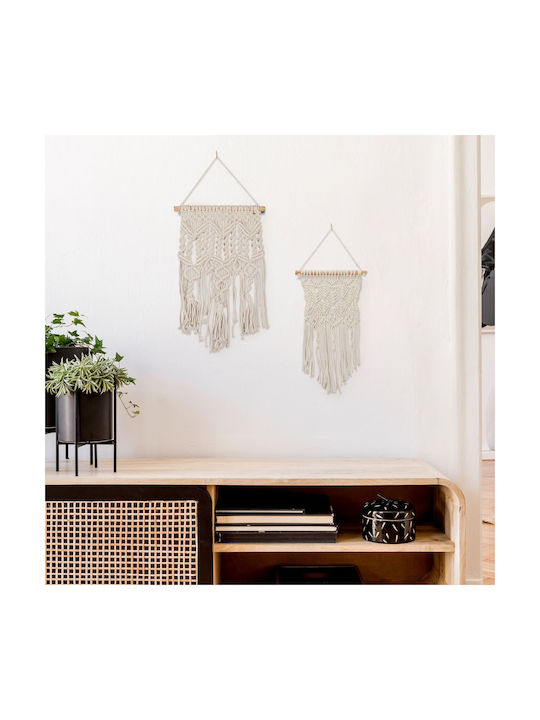 Set 2 Pieces Cream Wall Macrame Decor Dimensions 60 X 30 X 1.5 Cm Each Relaxdays