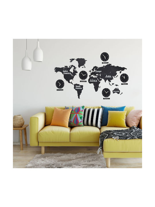 World Map Wooden Cut-out Wall Decoration 5 Clocks Dimensions 61 X 113 Cm Relaxdays
