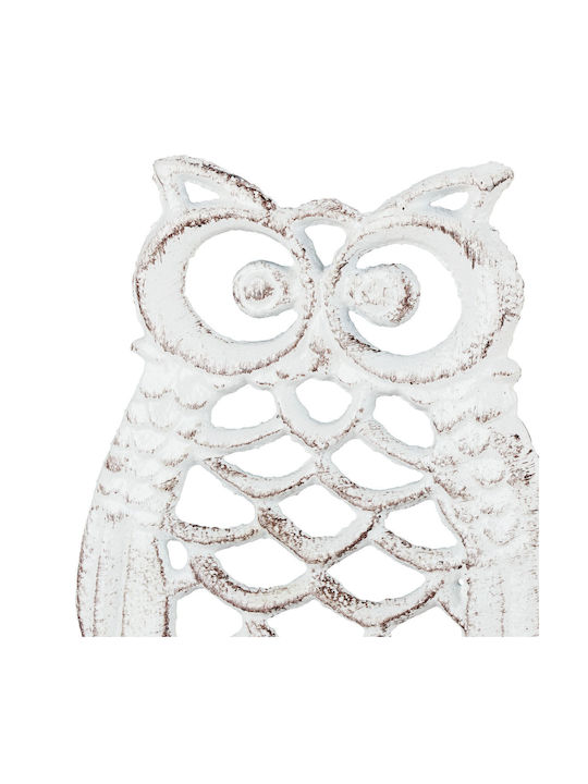 Decorative Owl Bell Made Cast Iron Fabric String White Brown 26.5 X 19 X 11 Cm
