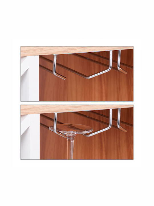 Suport pentru sticle de vin Relaxdays, 22 sticle, 3 suporturi, 18 pahare, raft natural, 96 x 63 x 35 cm