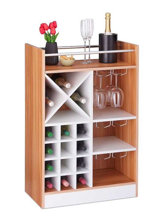 Suport pentru sticle de vin Relaxdays, 22 sticle, 3 suporturi, 18 pahare, raft natural, 96 x 63 x 35 cm