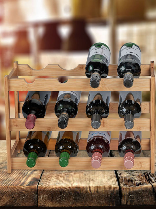 Suport pentru Sticle de Vin din Bambus Natural 12 Sticle 30 X 45 X 23.5 Cm