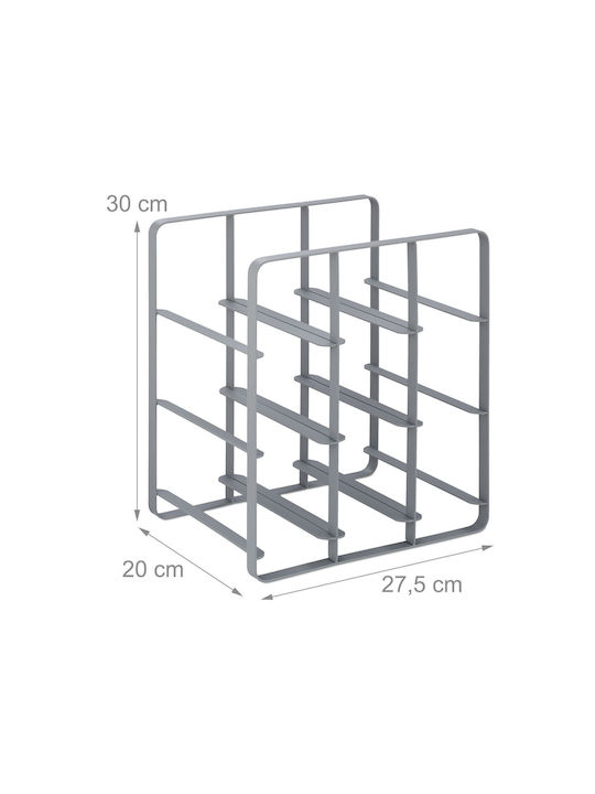 Поставка за бутилки вино, побира 9 бутилки, 30 x 27.5 x 20 см, сива