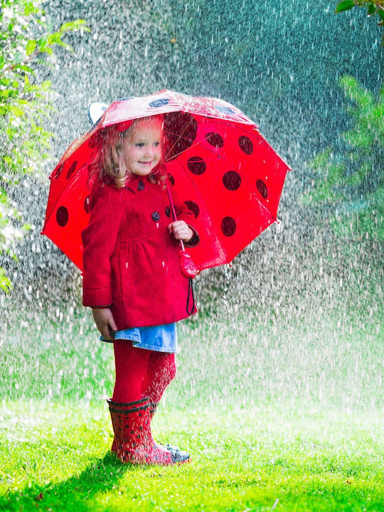 Relaxdays Kinder Regenschirm Gebogener Handgriff Rot mit Durchmesser 68.072cm.