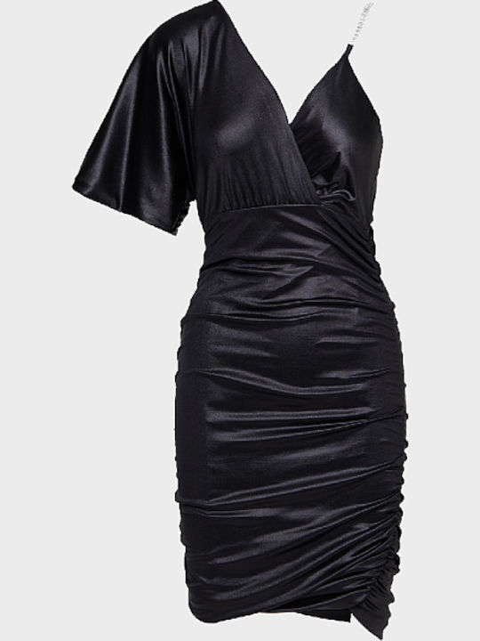 最終価格　liten Drop line dress size2 Lynne Mini Βραδινό Φόρεμα Σατέν Κρουαζέ Μαύρο 051-511032-80