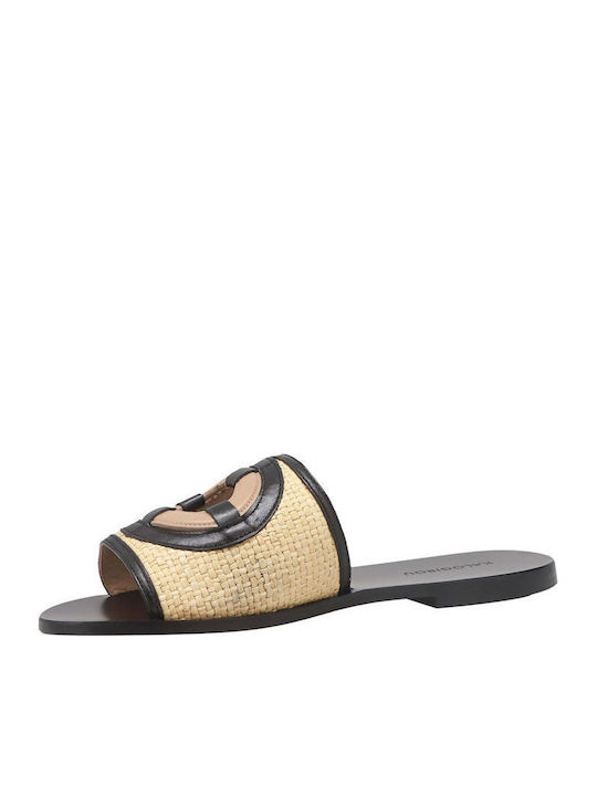 Leather Women's Flat Sandals in Beige Color