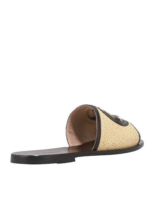 Leather Women's Flat Sandals in Beige Color