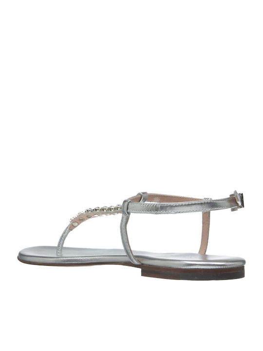 Leder Flache Sandalen für Damen in Silber Farbe