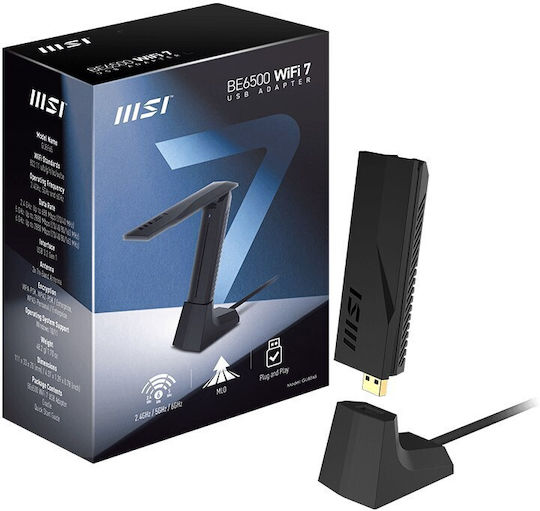 MSI BE6500 USB Адаптер За Мрежа С Безжична Свързаност Wi-Fi 6448Mbps
