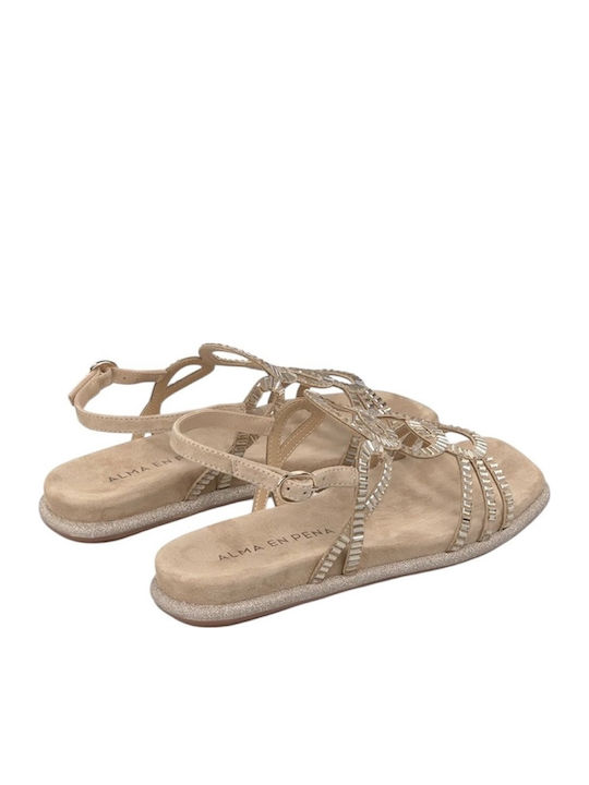 Flache Sandalen für Damen in Beige Farbe