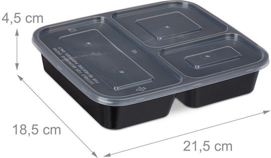 Set 10 caserole reutilizabile cu capac Relaxdays 3 compartimente volum 1000ml capac etanș
