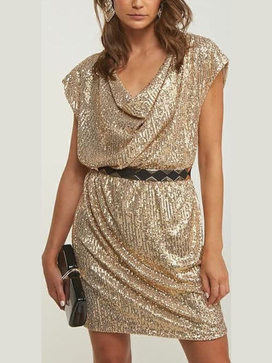 Summer Mini Evening Dress Drape Gold