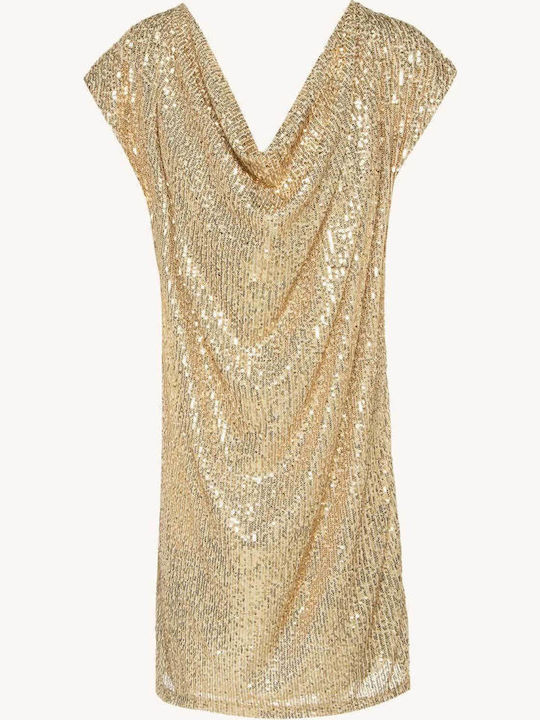 Summer Mini Evening Dress Drape Gold