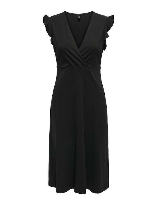 Life Rochie De Vară Pentru Femei Midi Wrap-Around Cu Volane Neagră
