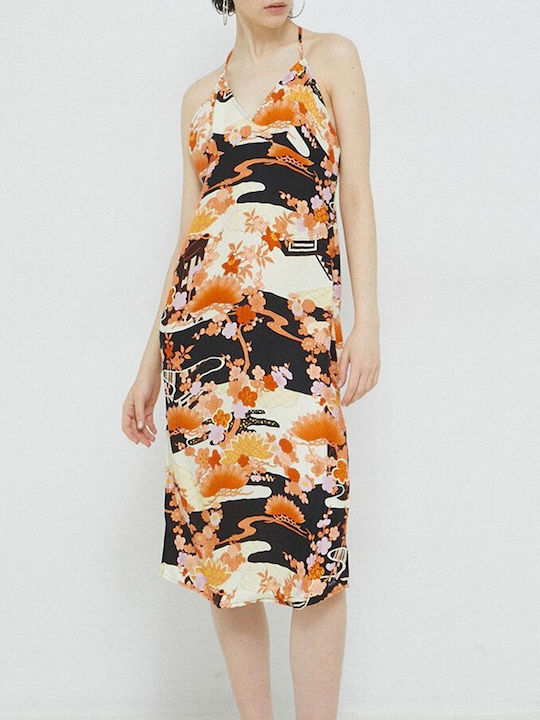 Dress Καλοκαιρινό Midi Κομπινεζόν Φόρεμα Σατέν με Σκίσιμο Floral