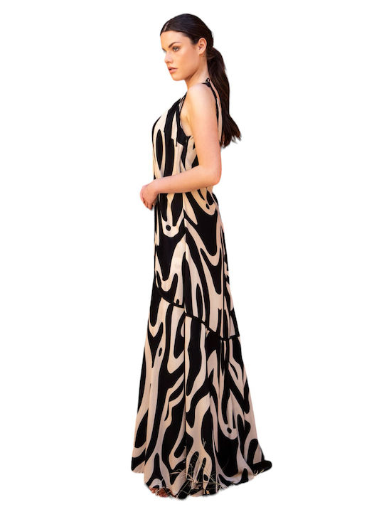 Sommer Maxi Damenkleid Schwarz/Beige