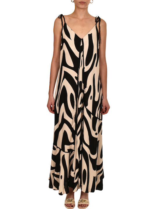 Sommer Maxi Damenkleid Schwarz/Beige