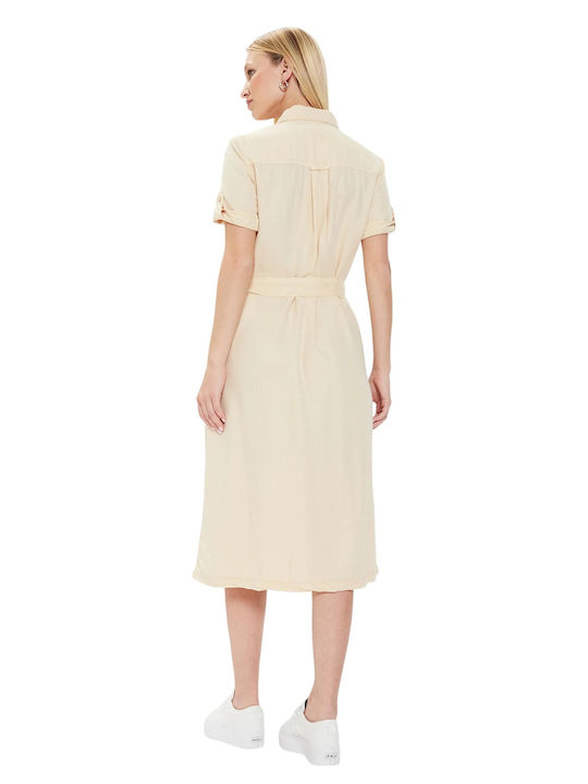 Dress Καλοκαιρινό Midi Σεμιζιέ Φόρεμα Μπεζ