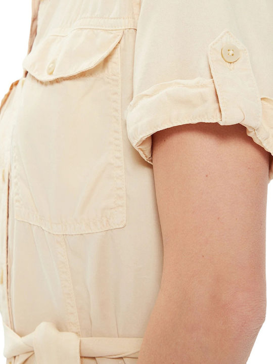Dress Καλοκαιρινό Midi Σεμιζιέ Φόρεμα Μπεζ