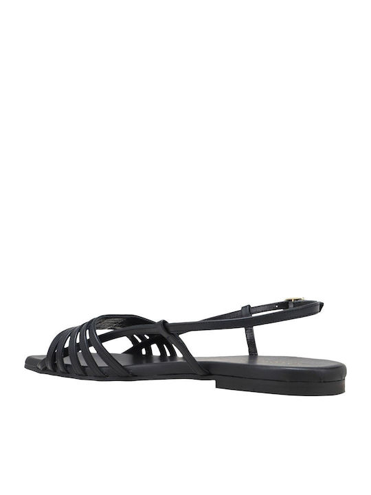 Leder Flache Sandalen für Damen in Schwarz Farbe