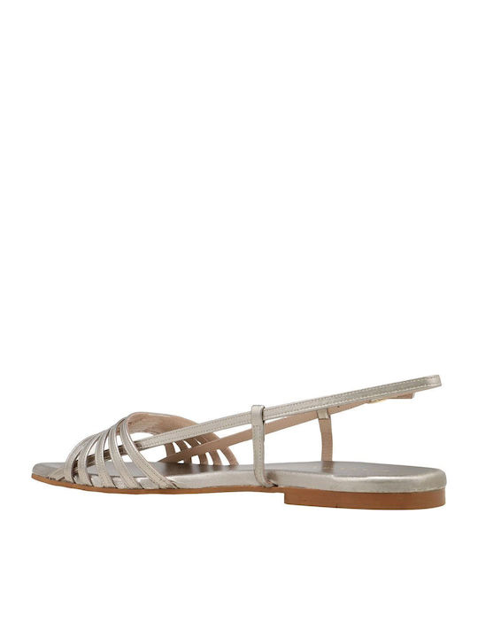 Leder Flache Sandalen für Damen in Gold Farbe