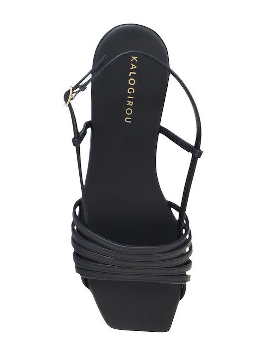 Leder Flache Sandalen für Damen in Schwarz Farbe