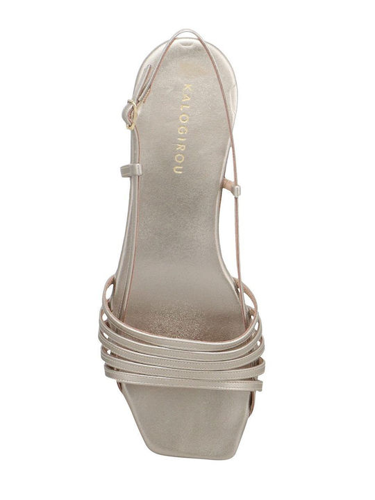 Leder Flache Sandalen für Damen in Gold Farbe