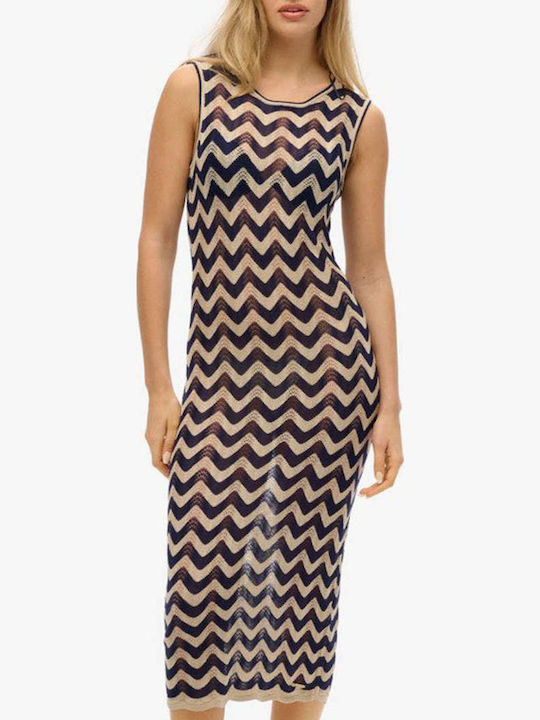 Summer Midi Knitted Dress Navy Gold