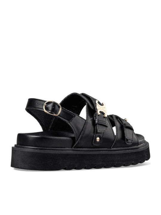 Flache Sandalen für Damen mit Riemen Flatforms in Schwarz Farbe