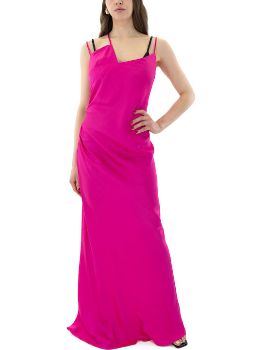 Sommer Maxi Abendkleid Satin Fuchsia