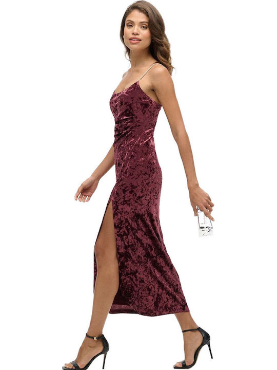 Diamonte Velvet Maxi Midi Evening Dress Velvet Burgundy
