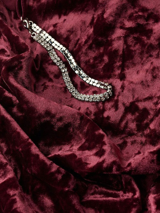 Diamonte Velvet Maxi Midi Evening Dress Velvet Burgundy