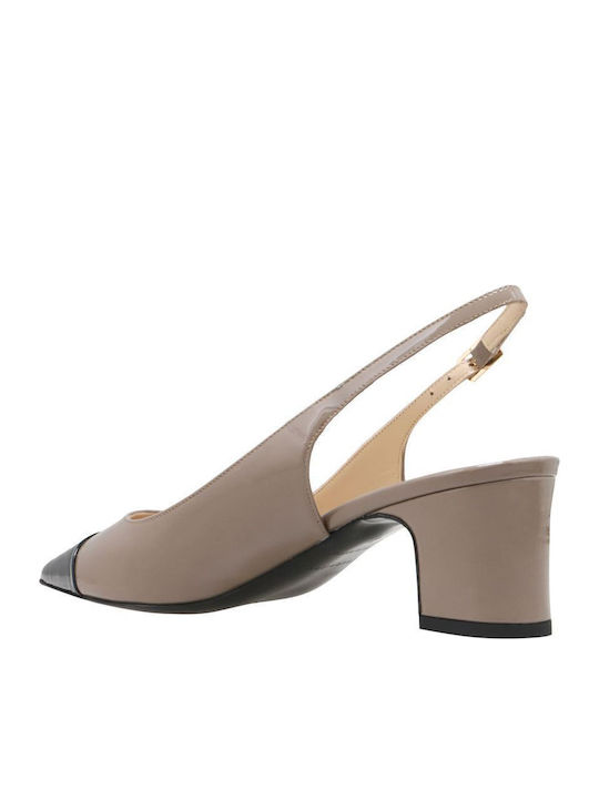 Patent Leather Taupe/Black Low Heels