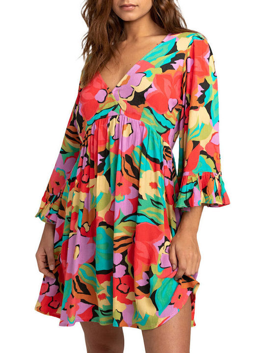 Summer Mini Dress Wrap with Ruffles Multicolour