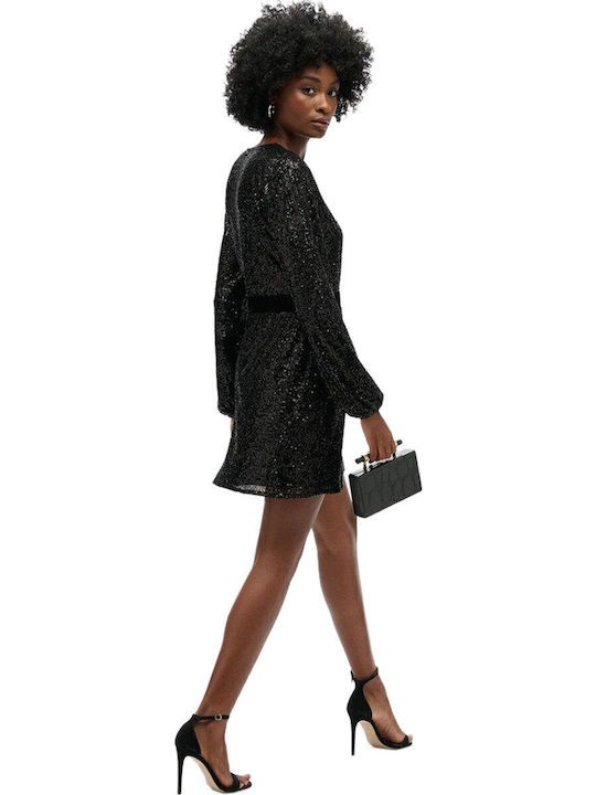 Dress Mini Βραδινό Φόρεμα Βελούδινο Κρουαζέ Μαύρο