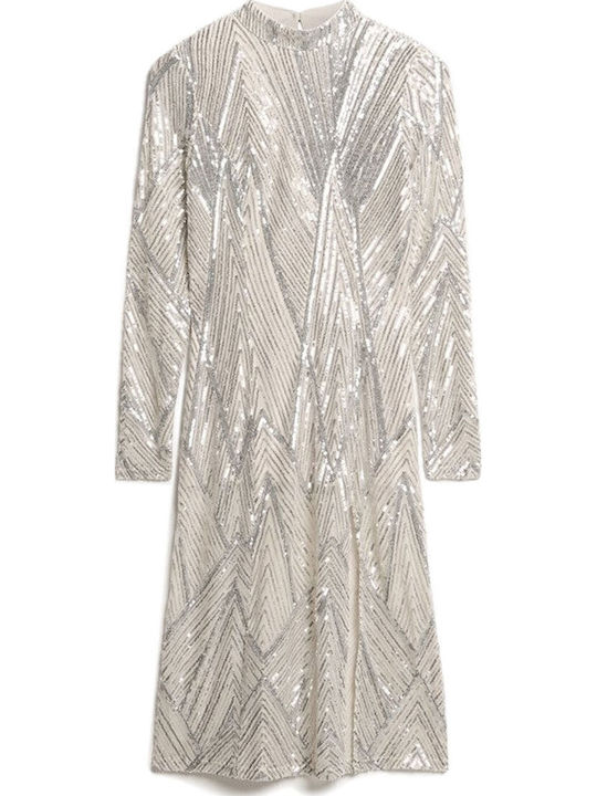 Midi Abendkleid Off-Shoulder Silber