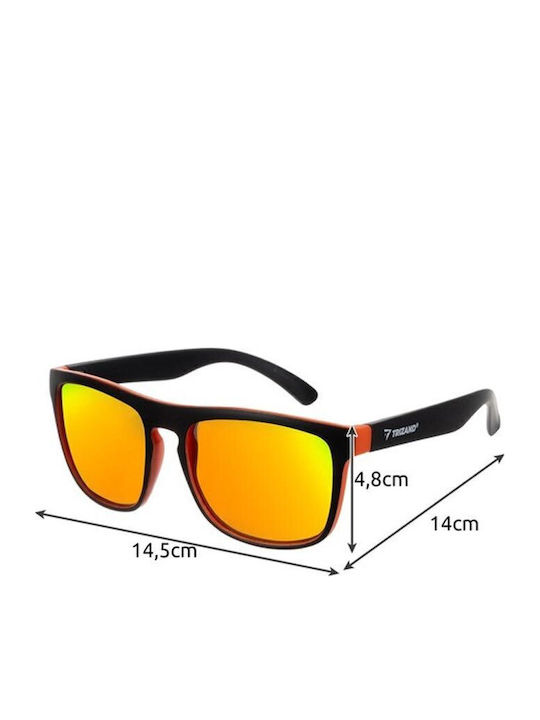Trizand Unisex Sonnenbrille mit Schwarz Kunststoff Gestell und Orange Polarisiert Spiegel Linse