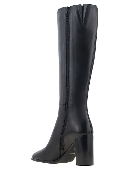 Δερμάτινες Γυναικείες Μπότες με Ψηλό Τακούνι Μαύρες