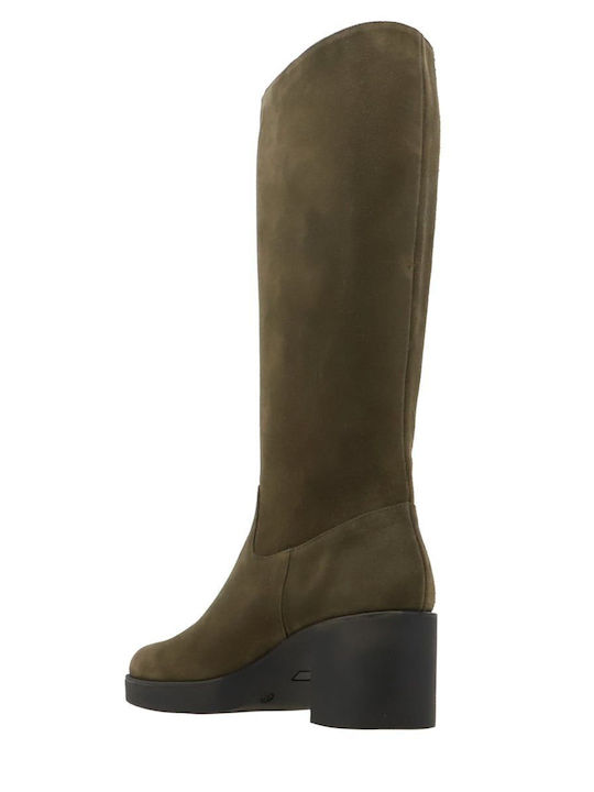 Suede Medium Heel Women's Boots Khaki
