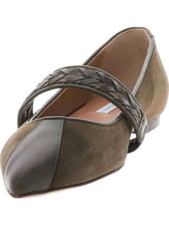 Leather Ballerinas Khaki