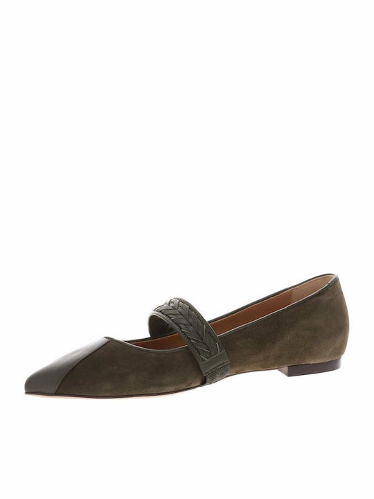 Leather Ballerinas Khaki