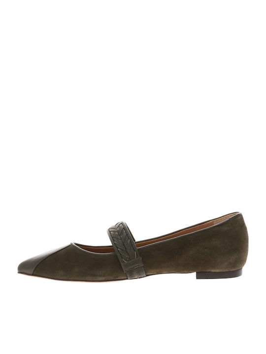 Leather Ballerinas Khaki