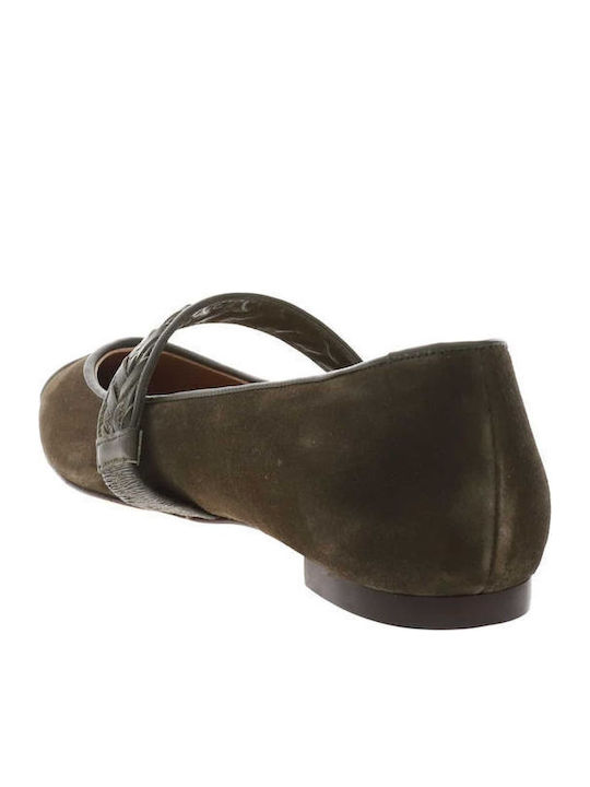 Leather Ballerinas Khaki