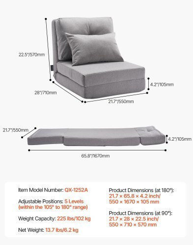 Relax Armchair Gray 55x167x105cm