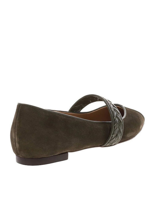 Leather Ballerinas Khaki