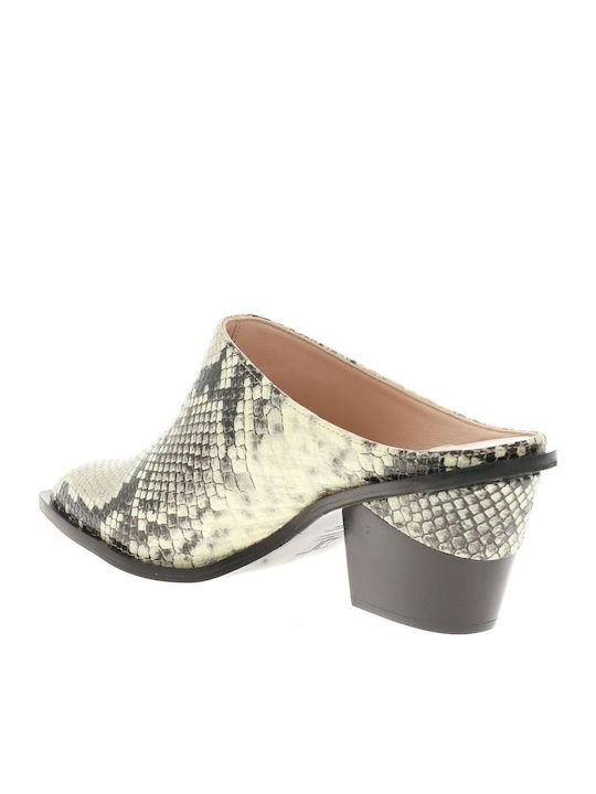 Mules με Χοντρό Ψηλό Τακούνι Animal Print