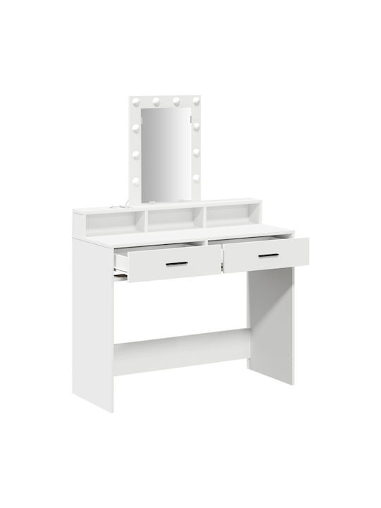 Wooden Makeup Dressing Table White MDF with Mirror 100x41x140cm