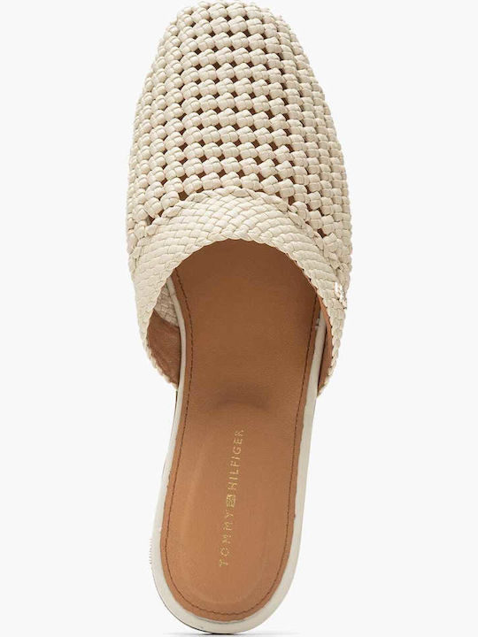 Leder Mules mit Hoch Absatz in Beige Farbe