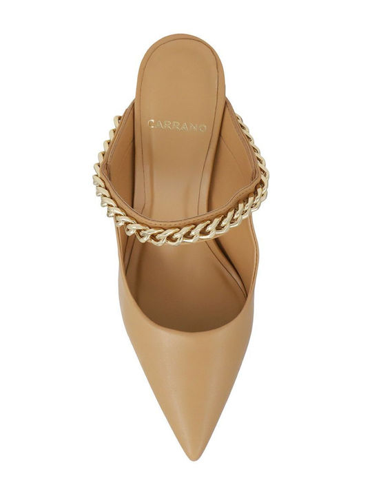 Leder Mules mit Hoch Absatz in Tabac Braun Farbe